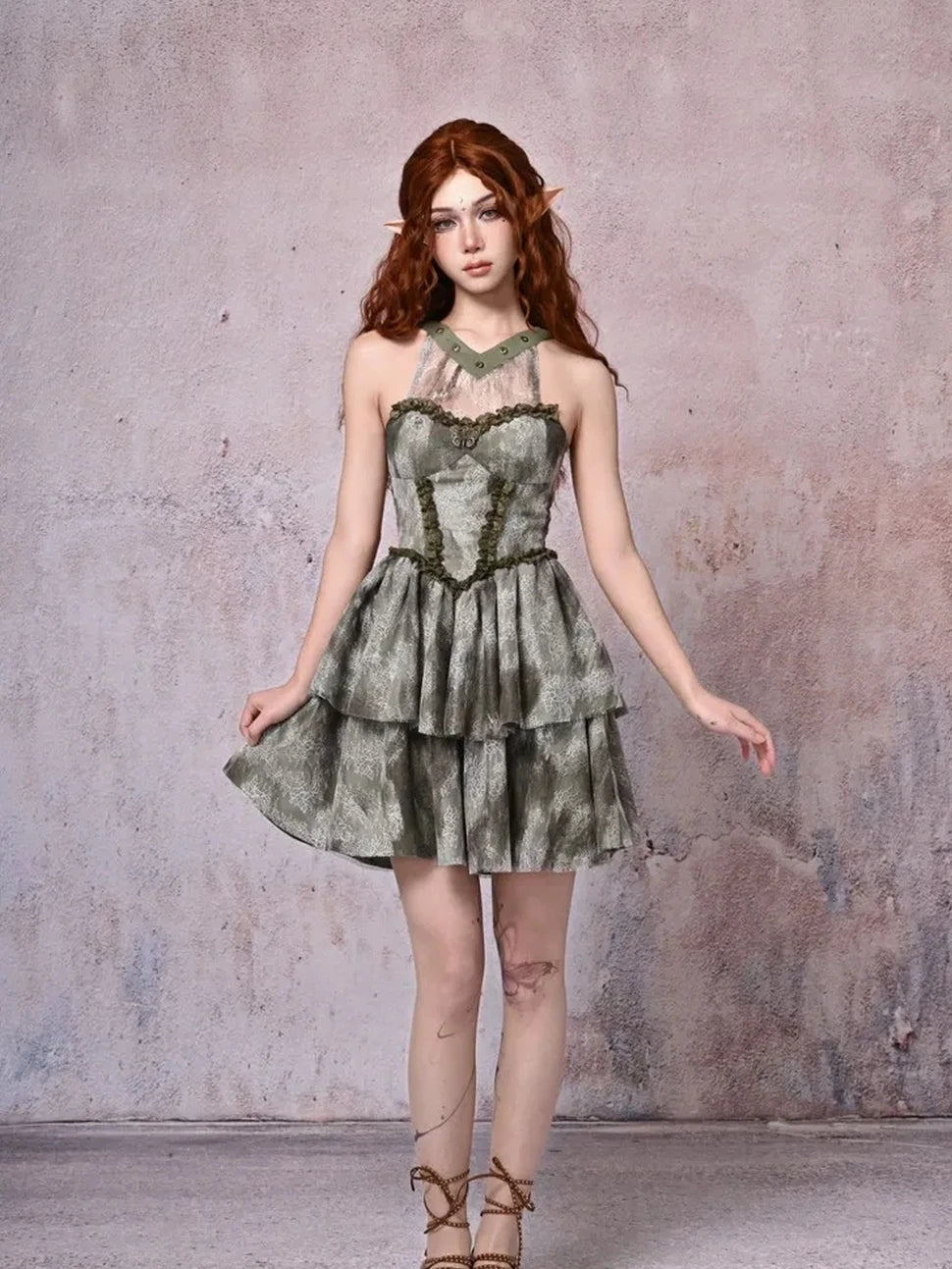 Virtual Orbit Urban Wandering Lace Tiered Dress