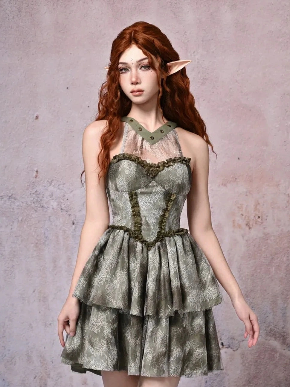 Virtual Orbit Urban Wandering Lace Tiered Dress