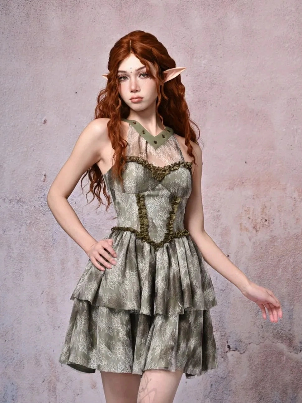 Virtual Orbit Urban Wandering Lace Tiered Dress