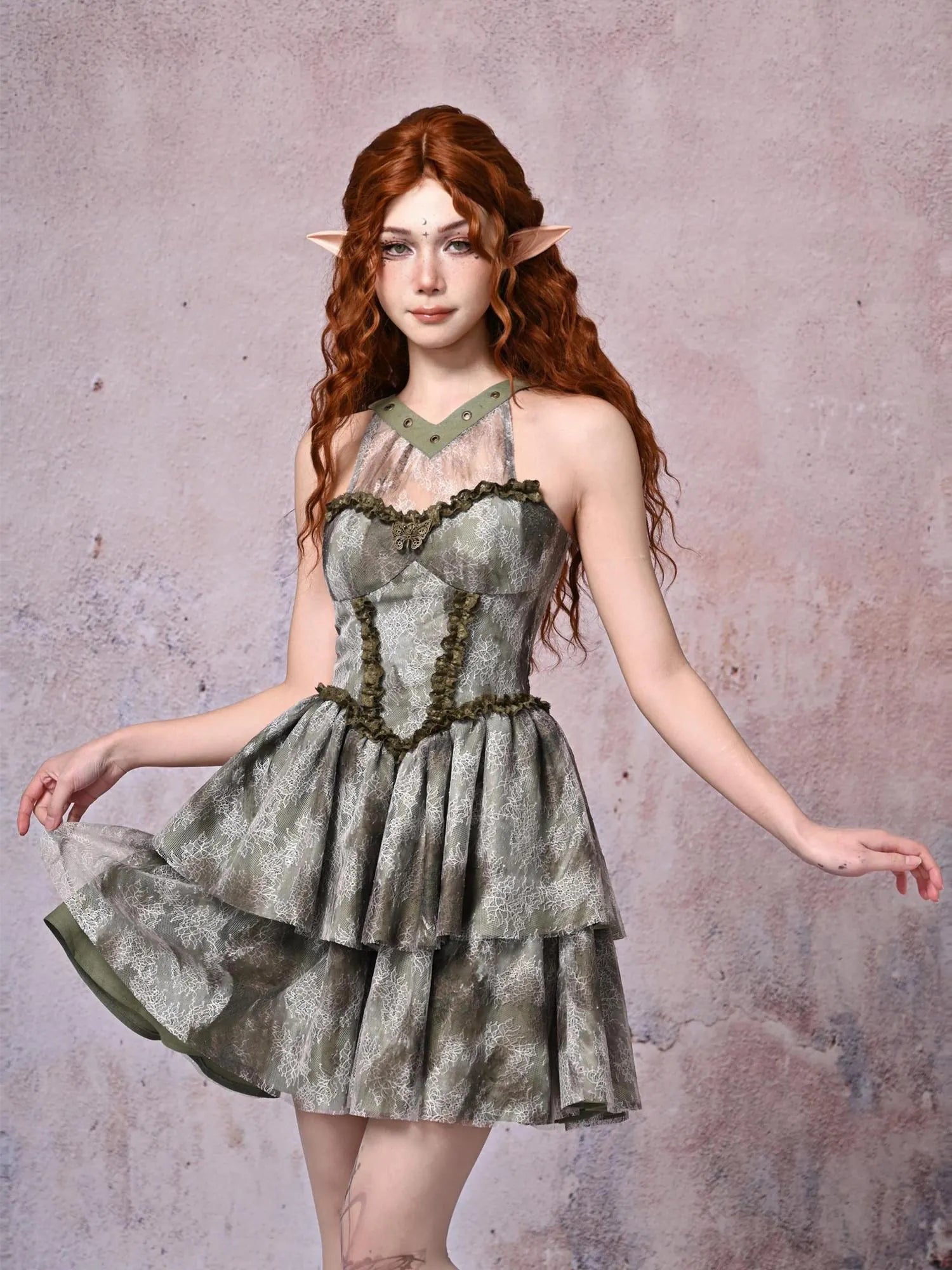 Virtual Orbit Urban Wandering Lace Tiered Dress