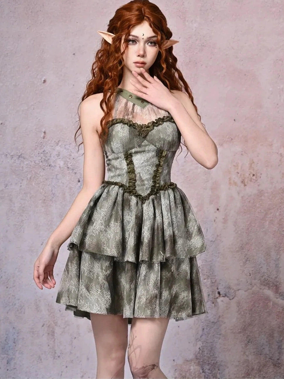 Virtual Orbit Urban Wandering Lace Tiered Dress