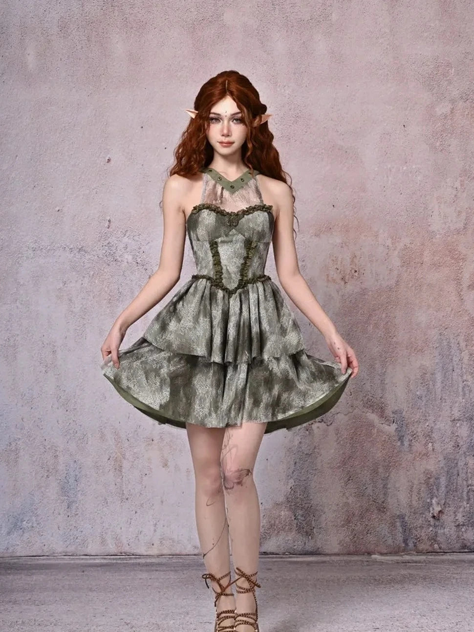 Virtual Orbit Urban Wandering Lace Tiered Dress