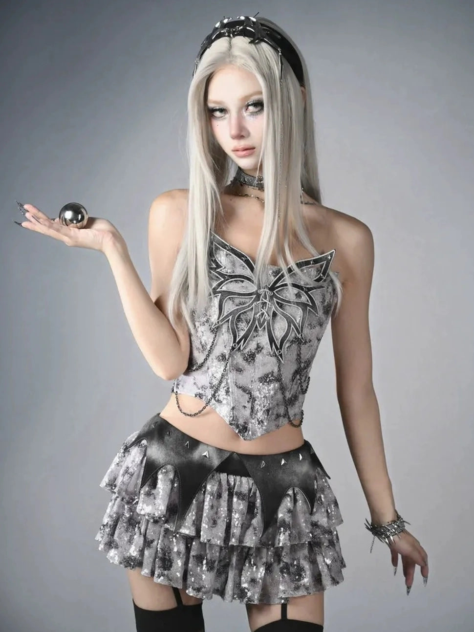 Virtual Orbit V-neck Cyber Butterfly Chain Corset Top