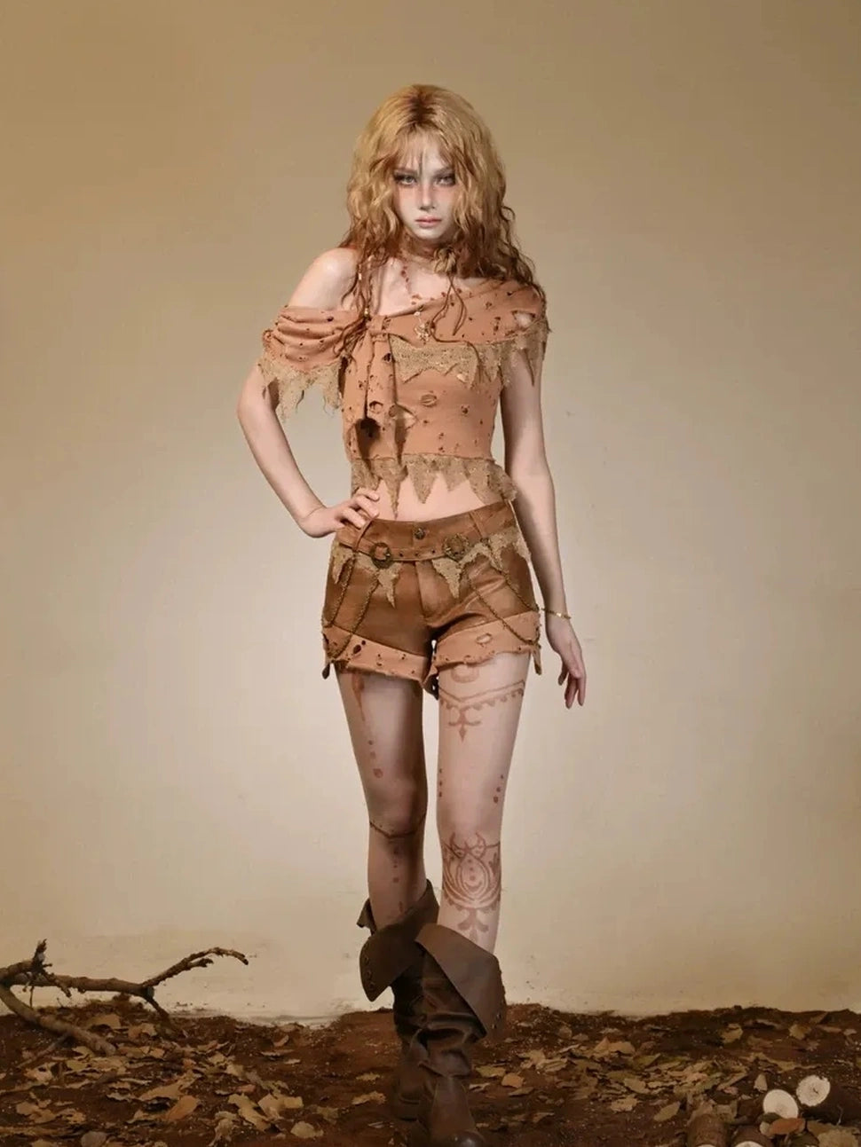 Virtual Orbit Vintage Distressed Leather Low Rise Shorts