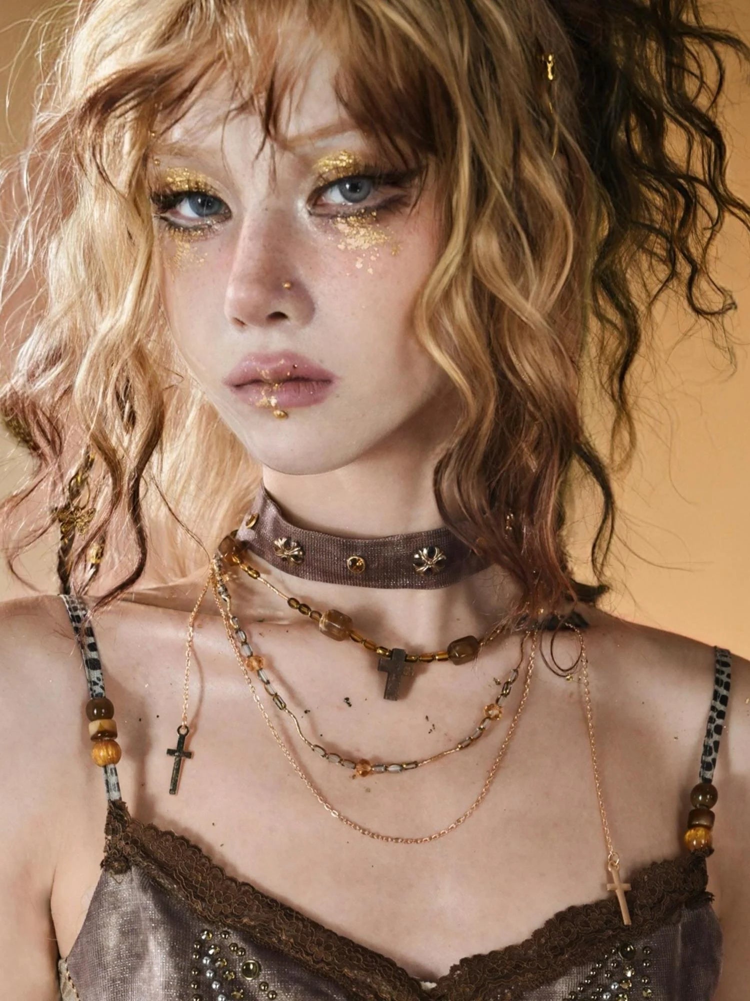 Virtual Orbit Vintage Gilded Snake Rivet Beaded Choker Set