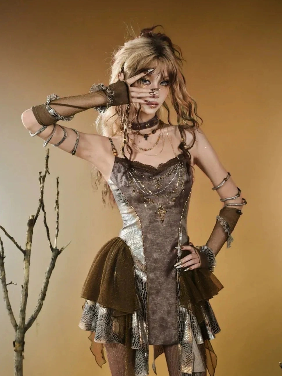 Virtual Orbit Vintage Snake Print Ruched Bustier Dress