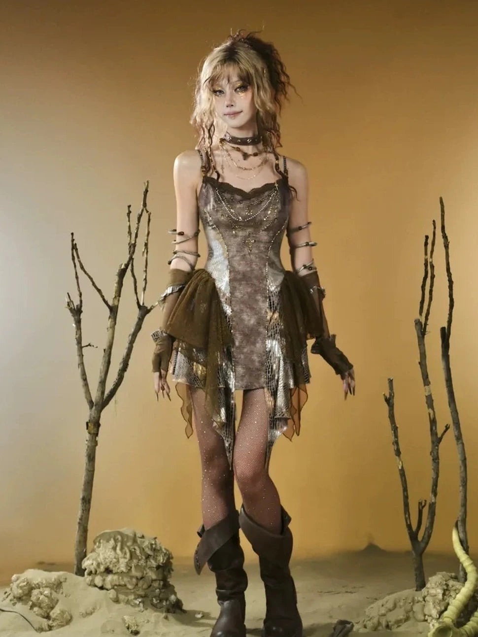 Virtual Orbit Vintage Snake Print Ruched Bustier Dress