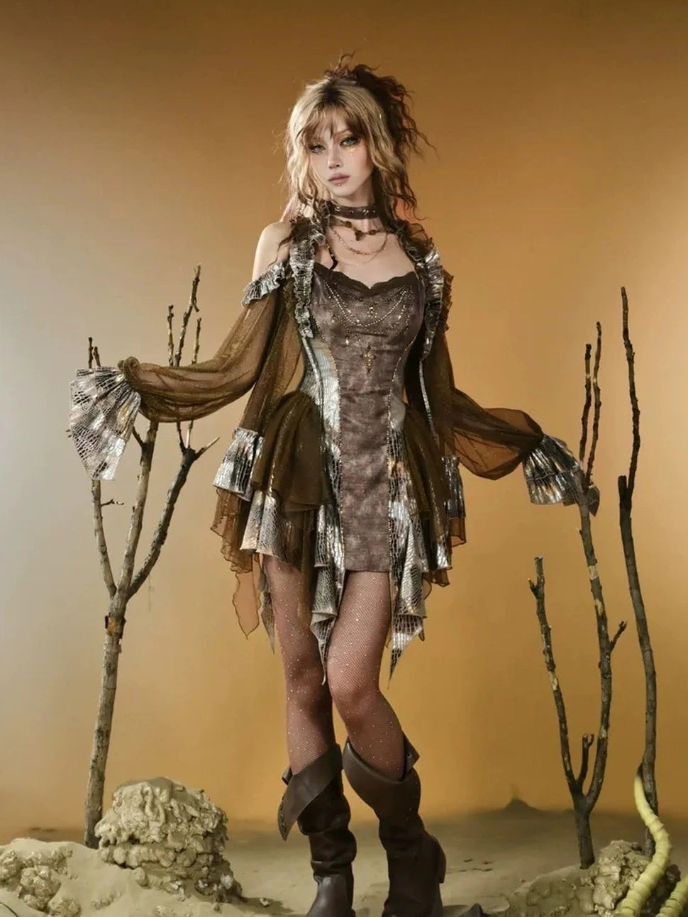 Virtual Orbit Vintage Snake Print Ruched Bustier Dress