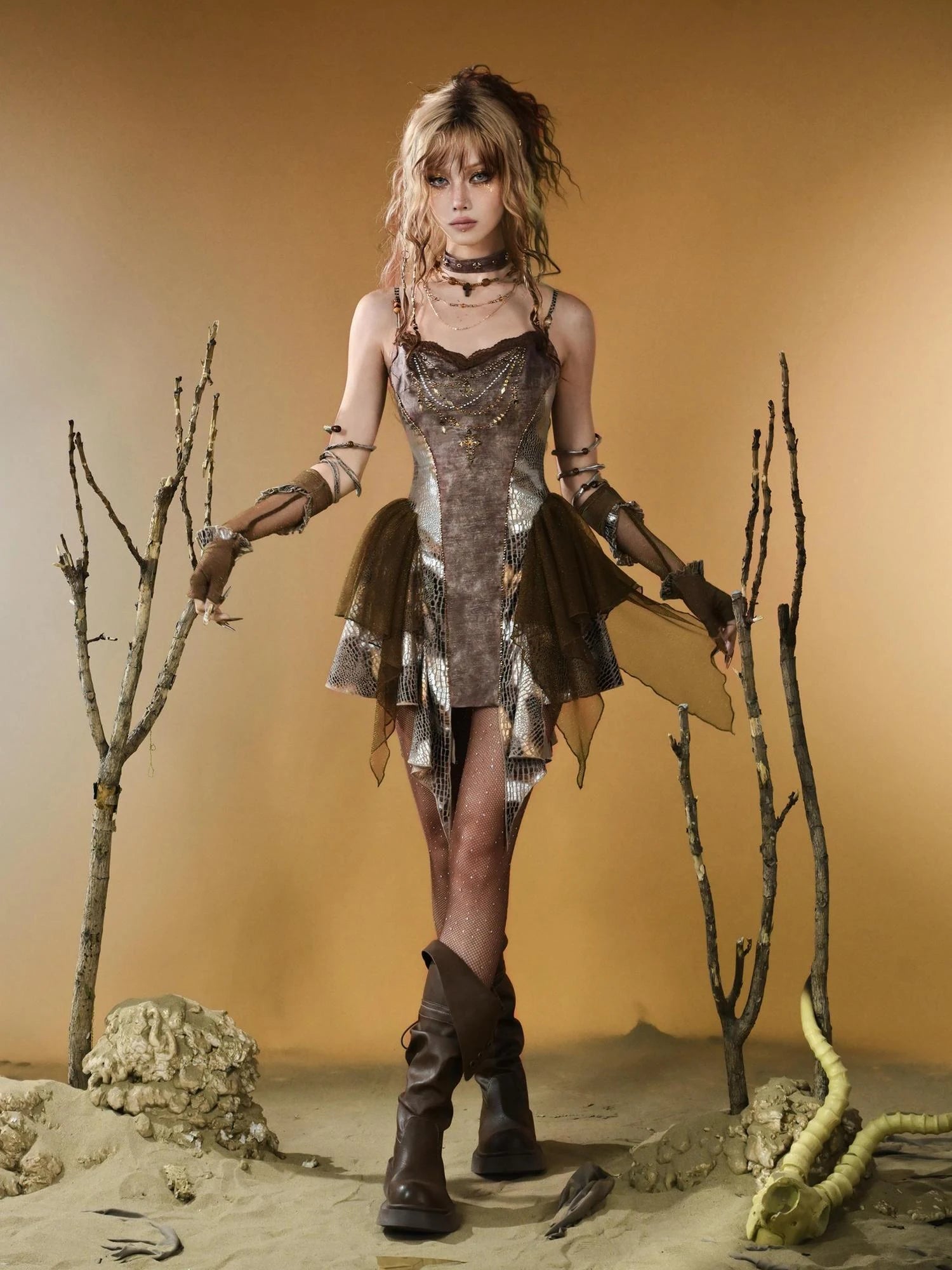 Virtual Orbit Vintage Snake Print Ruched Bustier Dress