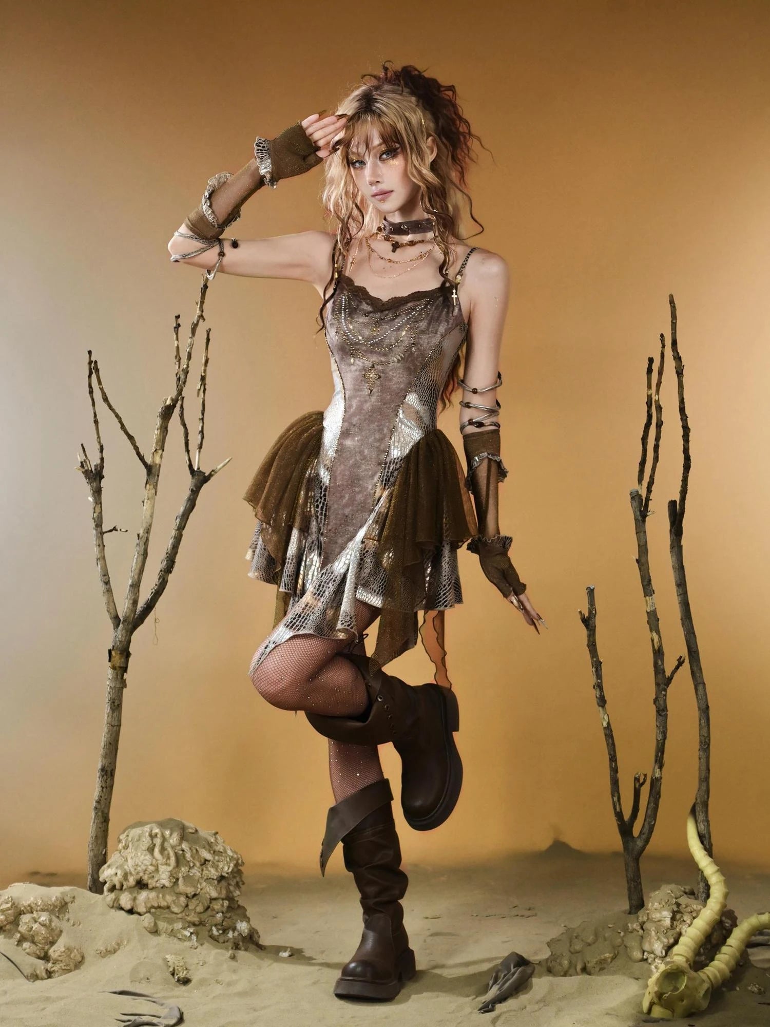 Virtual Orbit Vintage Snake Print Ruched Bustier Dress