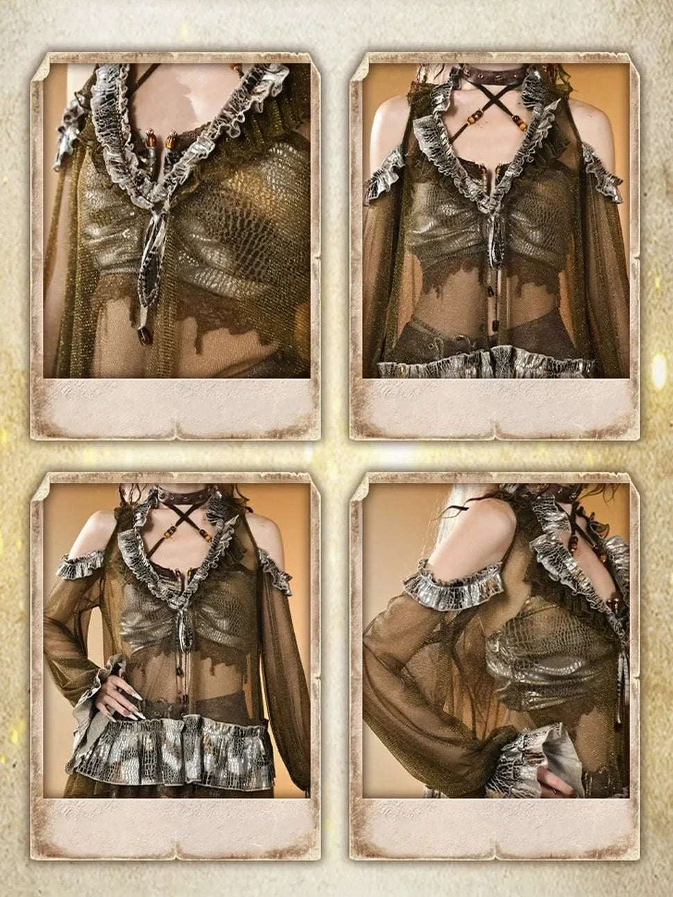 Virtual Orbit Vintage Snake Print Sheer Mesh Top