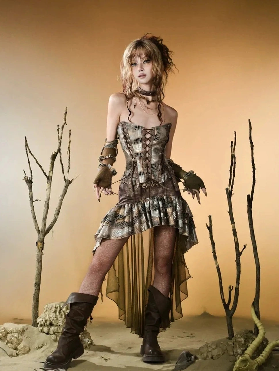 Virtual Orbit Vintage Snake Scale Ruins Low Waist Skirt