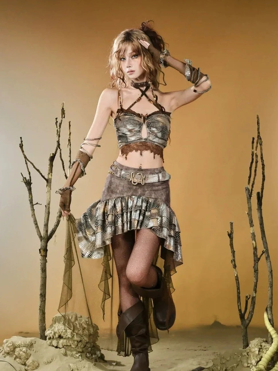 Virtual Orbit Vintage Snake Scale Ruins Low Waist Skirt