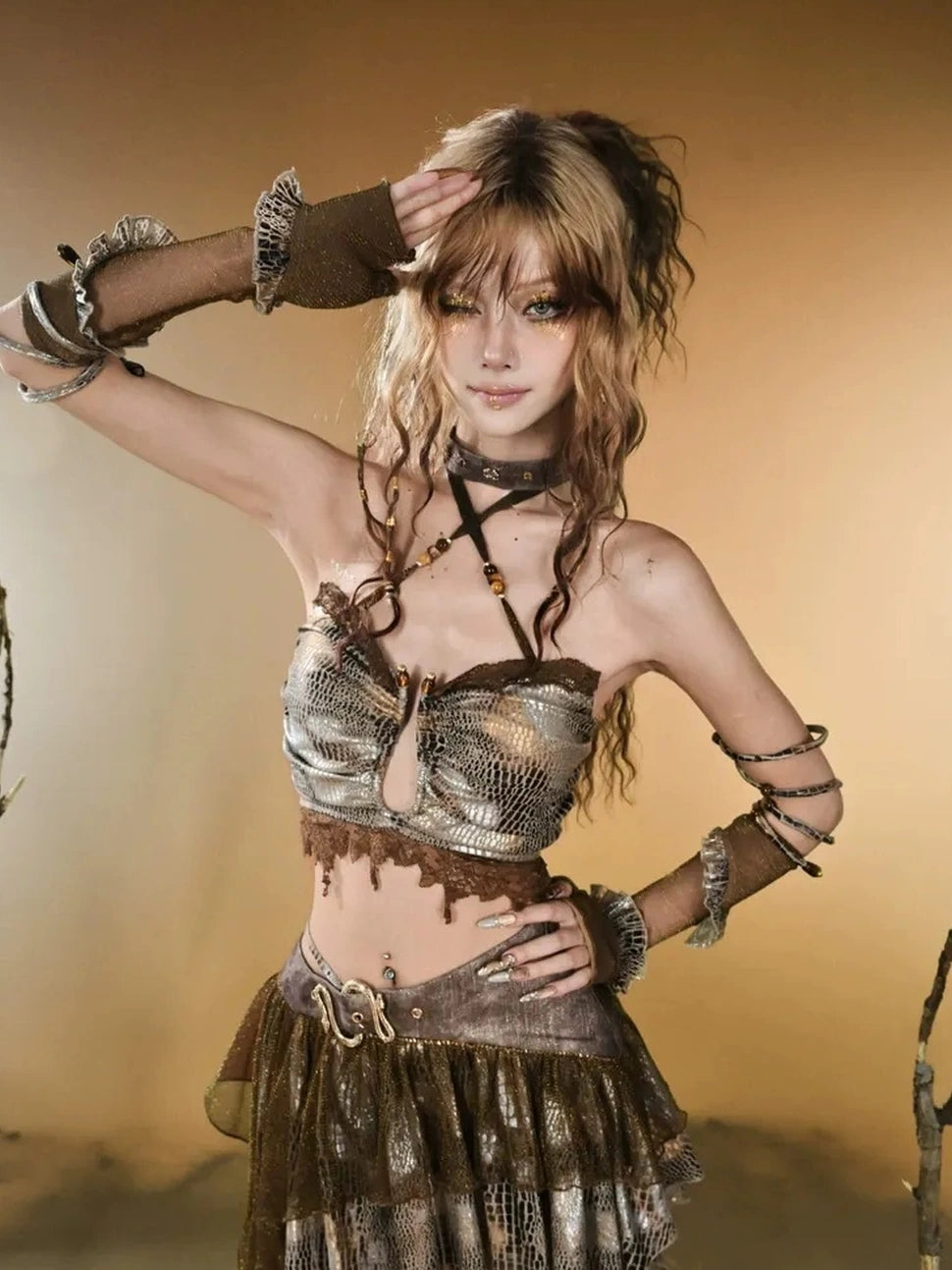 Virtual Orbit Vintage Snake Tribal Bandage Bustier Top