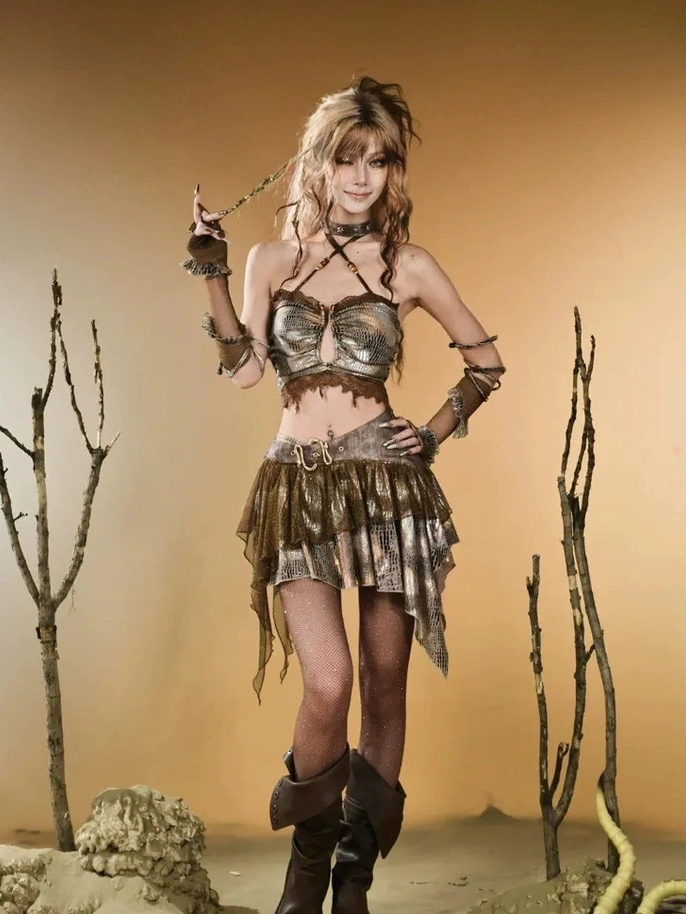 Virtual Orbit Vintage Snake Tribal Bandage Bustier Top