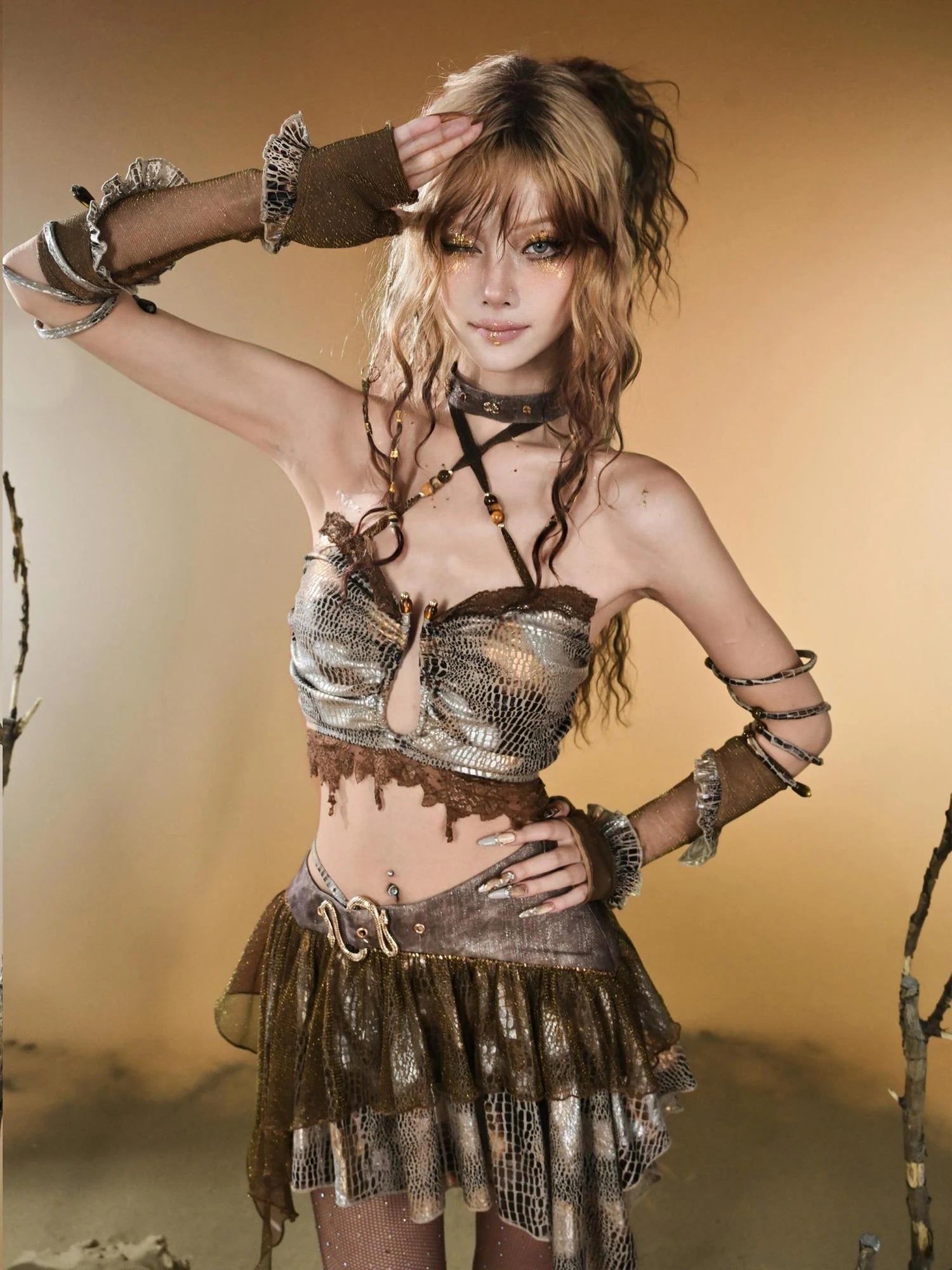 Virtual Orbit Vintage Y2K Snake Print Arm Sleeves Bands