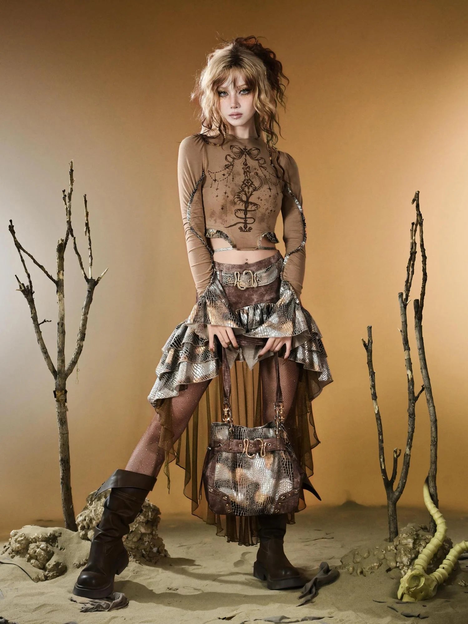 Virtual Orbit Vintage Y2 K Snake Print Underarm Crossbody Bag