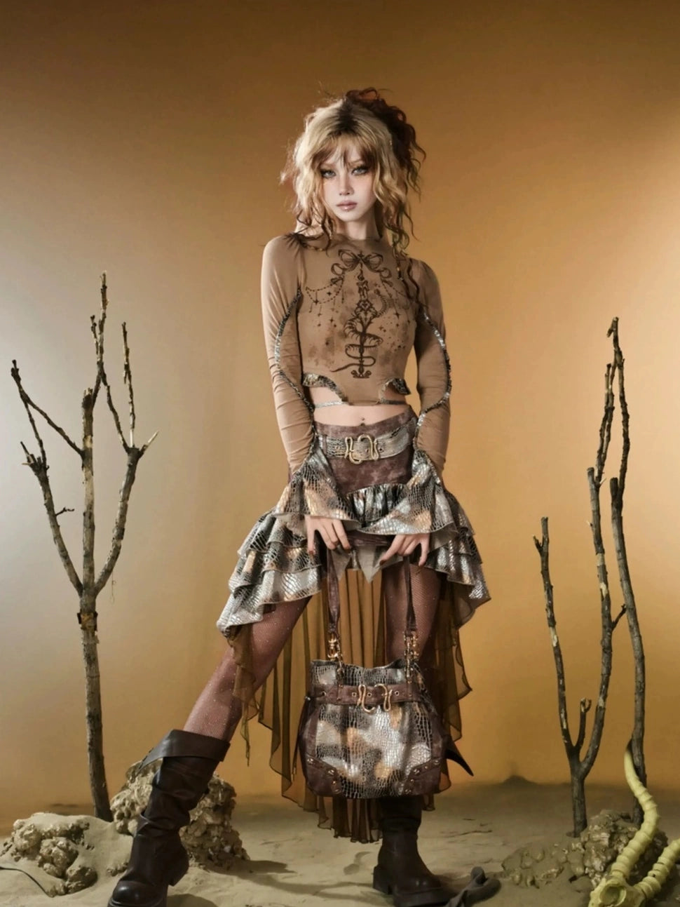 Virtual Orbit Vintage Y2 K Snake Print Underarm Crossbody Bag