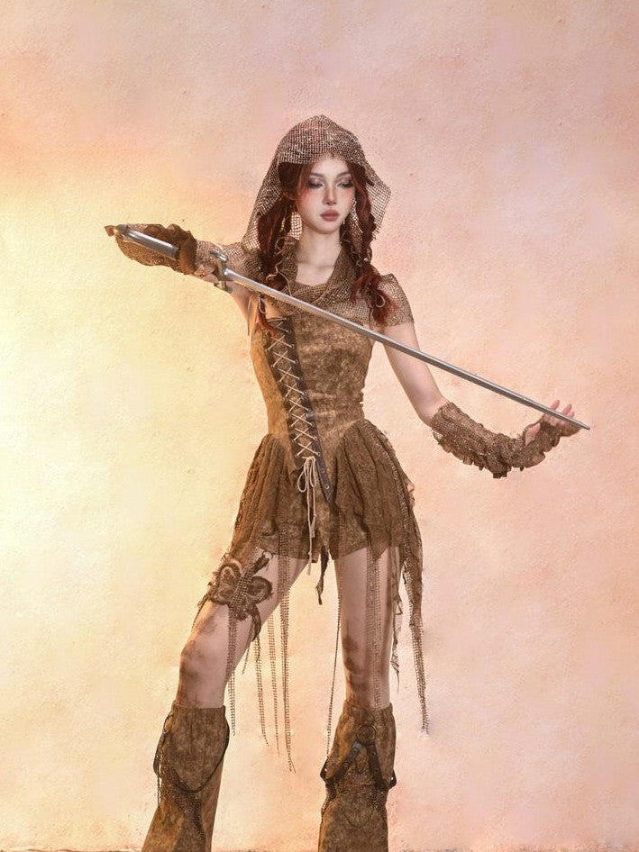 Virtual Orbit Wasteland Dune Distressed Mesh Retro Women&
