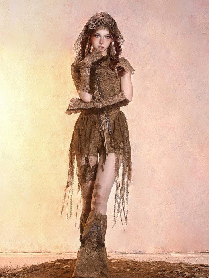 Virtual Orbit Wasteland Dune Distressed Mesh Retro Women&