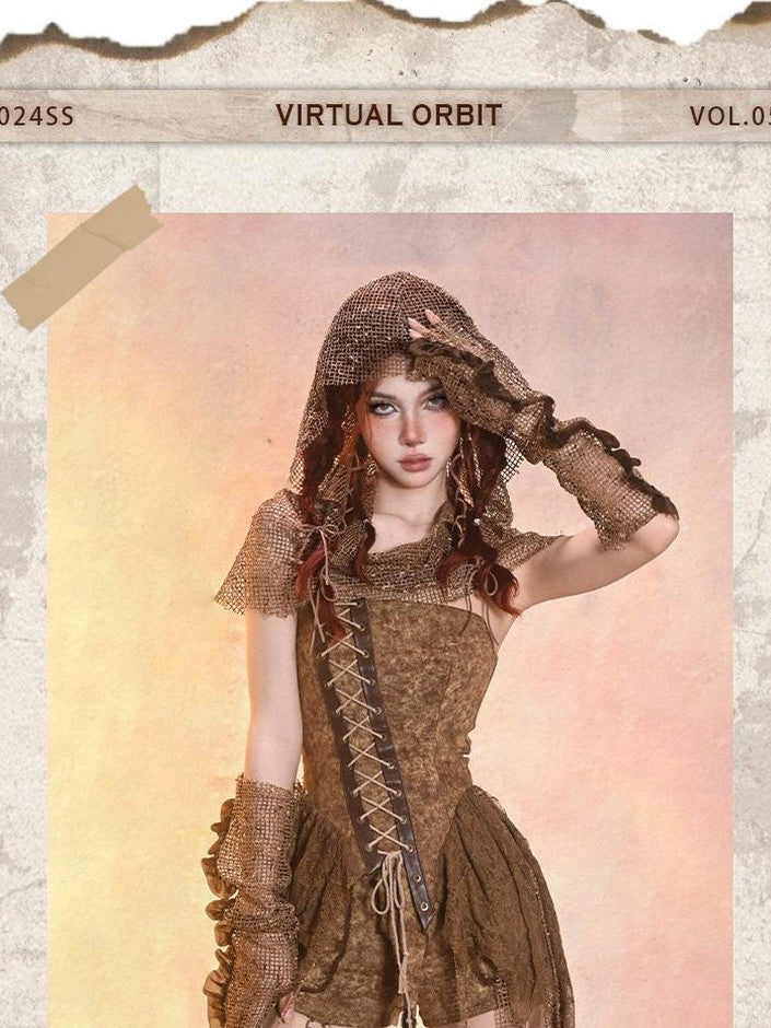 Virtual Orbit Wasteland Dune Distressed Mesh Retro Women&