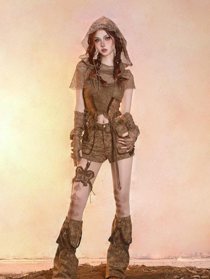 Virtual Orbit Wasteland Dune Distressed Mesh Retro Women&