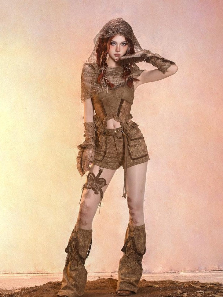 Virtual Orbit Wasteland Dune Distressed Mesh Retro Women&