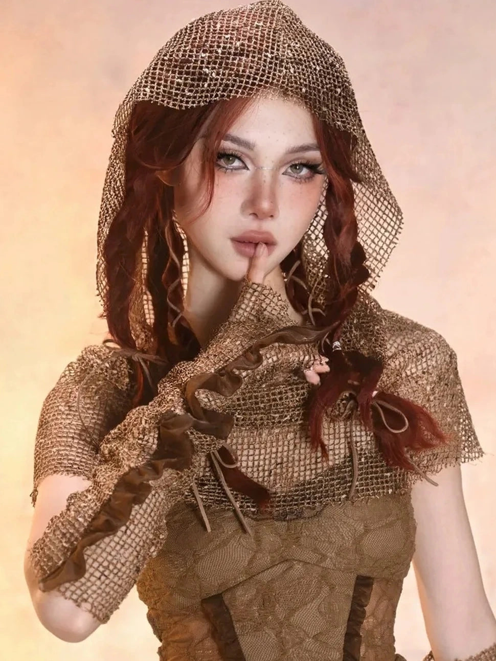 Virtual Orbit Wasteland Dune Oversize Hooded Mesh Cape