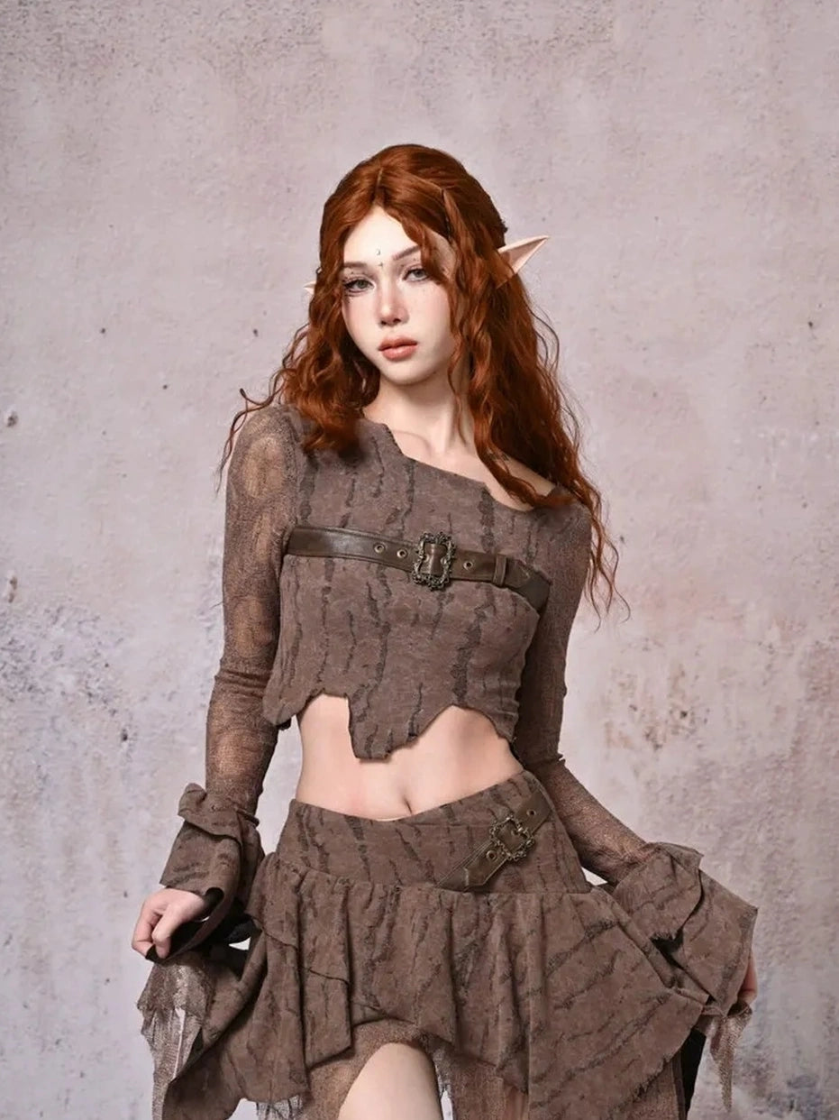 Virtual Orbit Worn In Wanderer Distressed Patchwork Mini Skirt