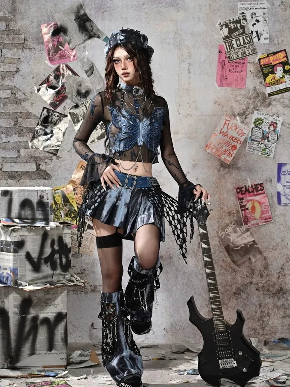 Virtual Orbit Y2K Grunge Fairy Punk Star Studded Beret