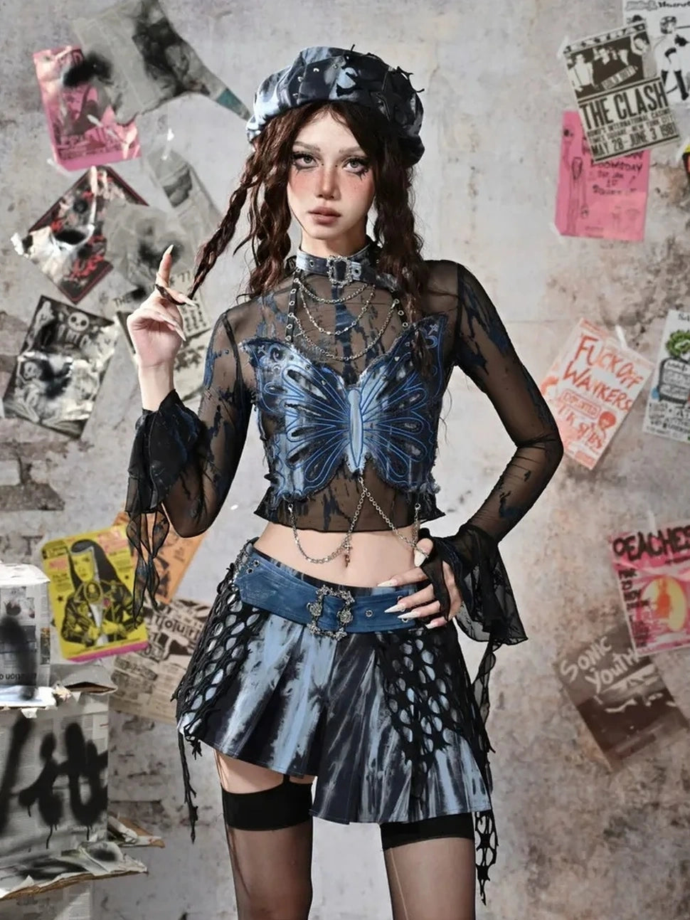 Virtual Orbit Y2K Grunge Fairy Punk Star Studded Beret