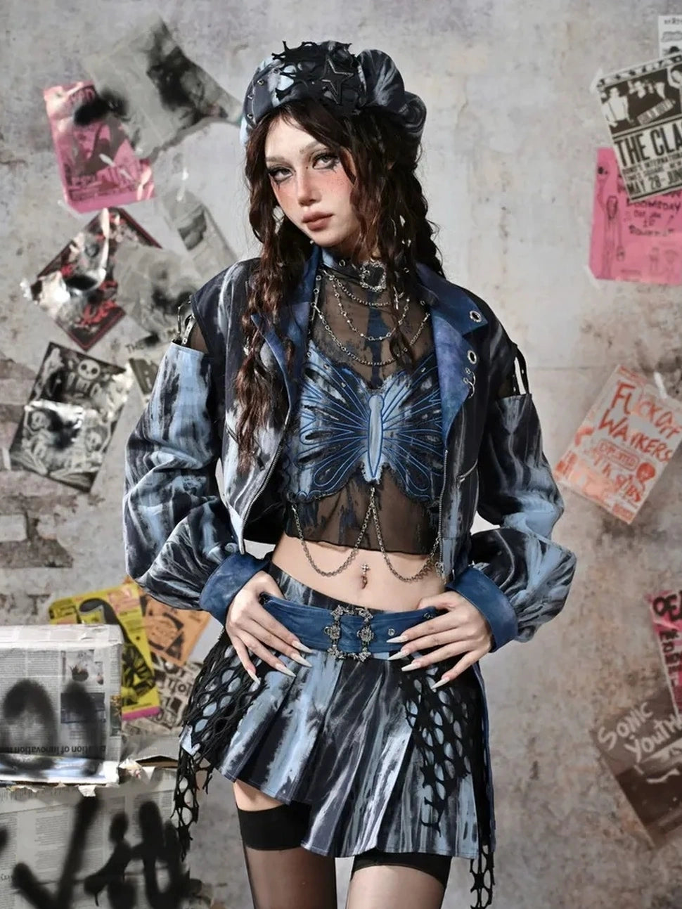 Virtual Orbit Y2K Grunge Fairy Punk Star Studded Beret