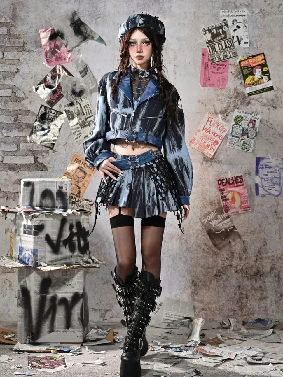 Virtual Orbit Y2K Grunge Fairy Punk Star Studded Beret