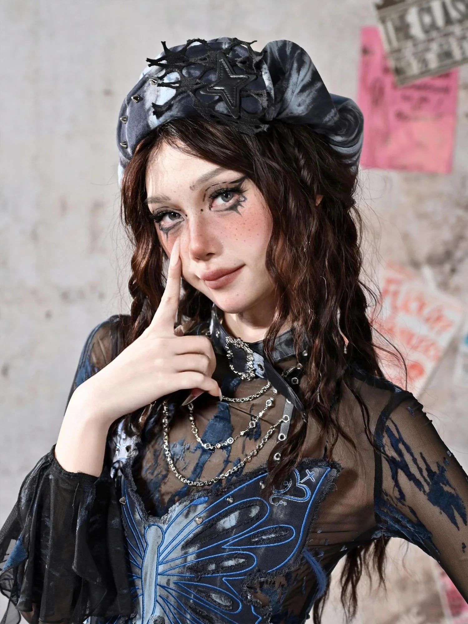 Virtual Orbit Y2K Grunge Fairy Punk Star Studded Beret