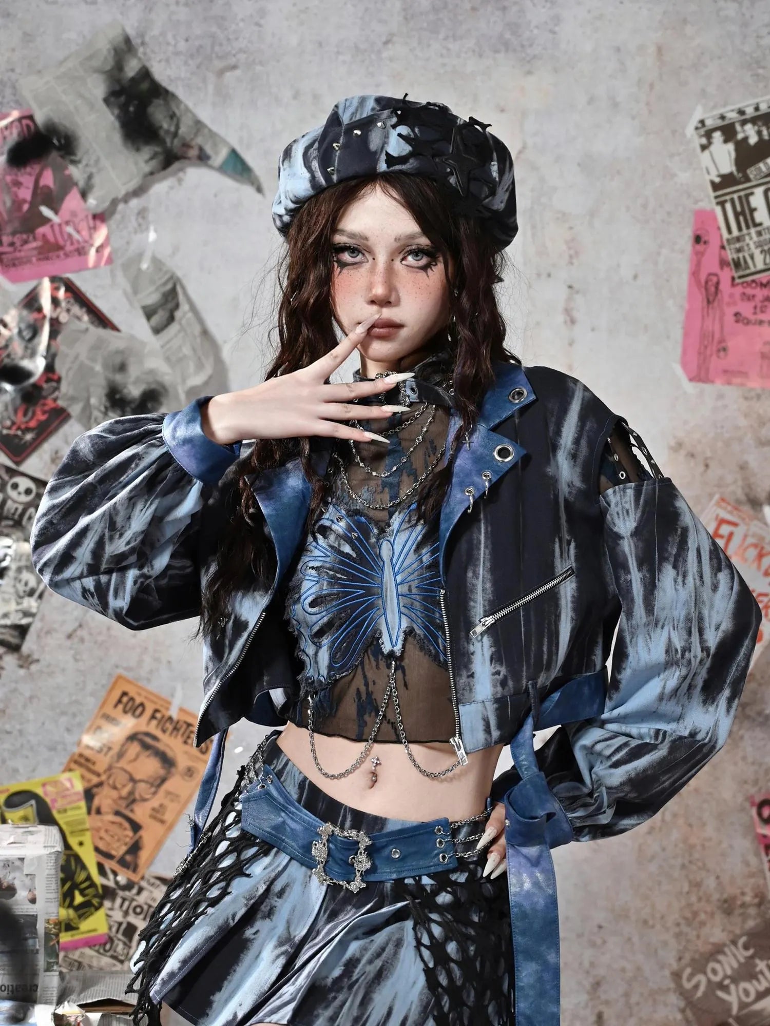 Virtual Orbit Y2K Grunge Fairy Punk Star Studded Beret