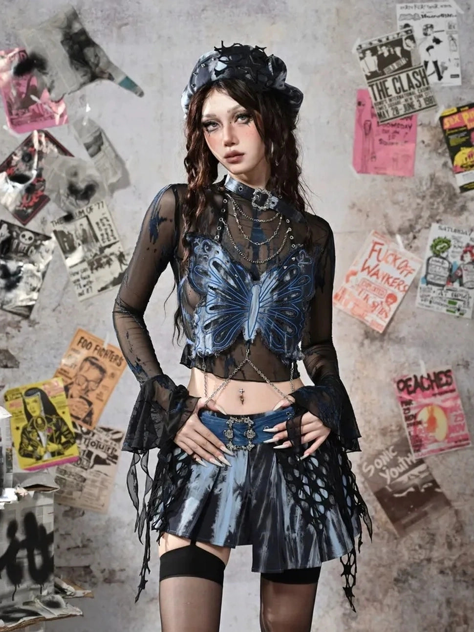 Virtual Orbit Y2K Grunge Fairy Punk Star Studded Beret