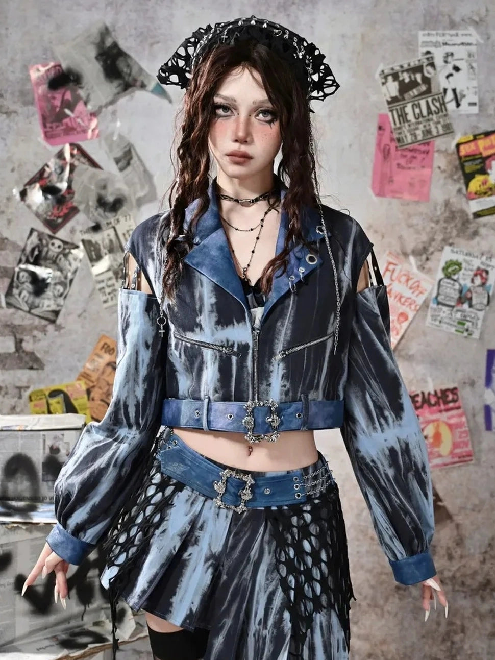 Virtual Orbit Y2K Punk Fairy Star Mesh Bandana Headband