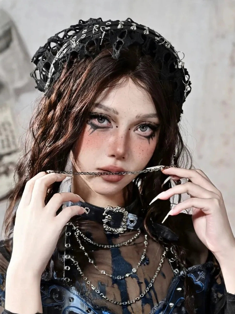 Virtual Orbit Y2K Punk Fairy Star Mesh Bandana Headband