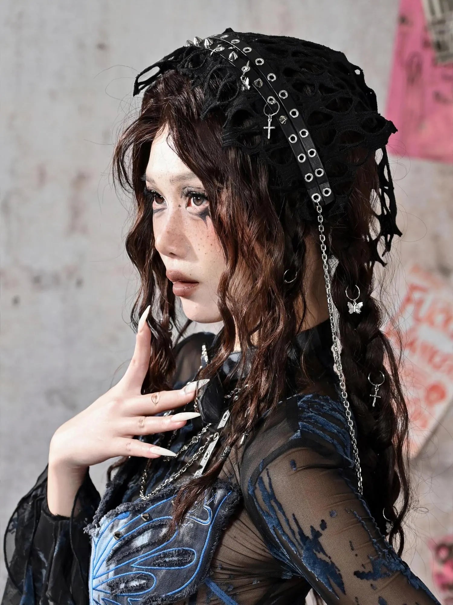 Virtual Orbit Y2K Punk Fairy Star Mesh Bandana Headband