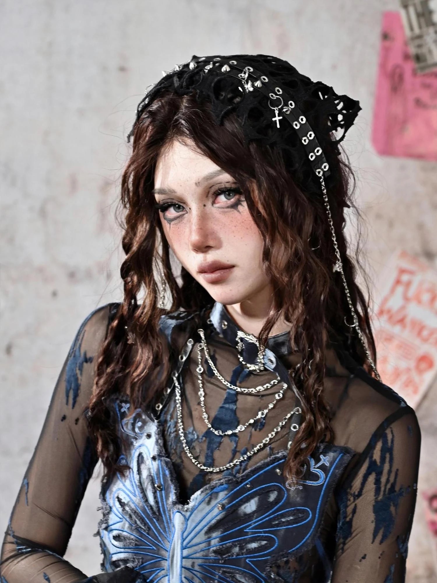 Virtual Orbit Y2K Punk Fairy Star Mesh Bandana Headband