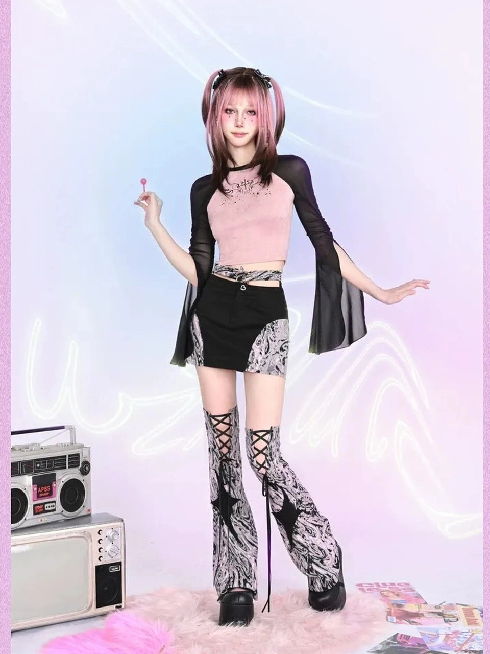 Virtual Orbit Y2k Cut Out Bodycon Mini Skirt