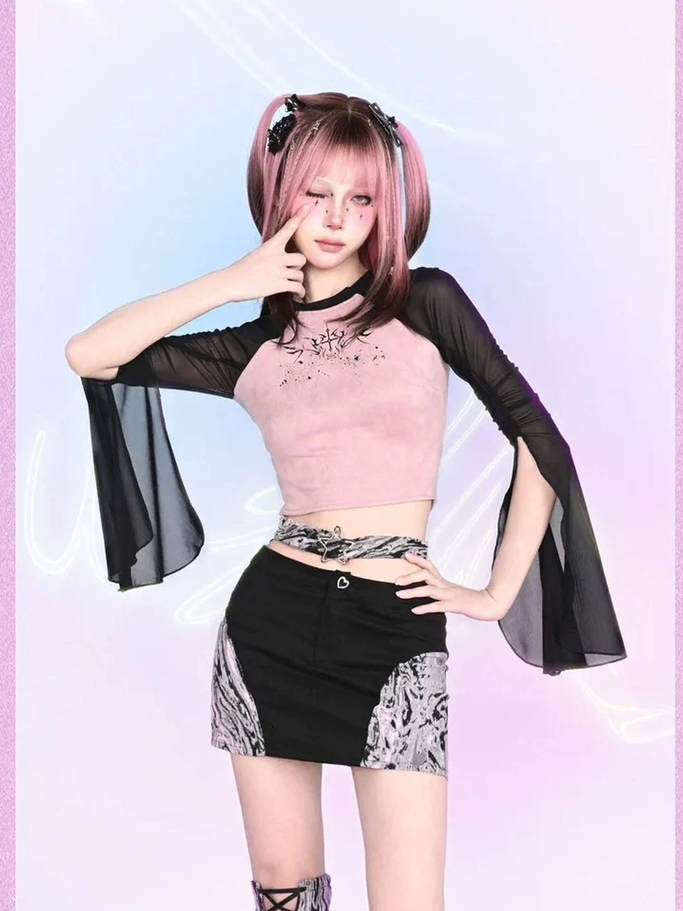 Virtual Orbit Y2k Cut Out Bodycon Mini Skirt