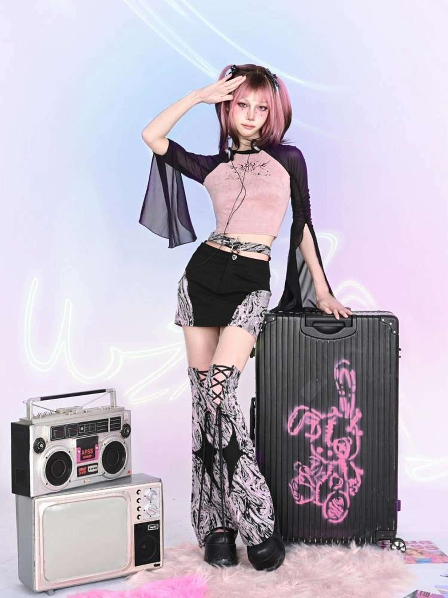 Virtual Orbit Y2k Cut Out Bodycon Mini Skirt