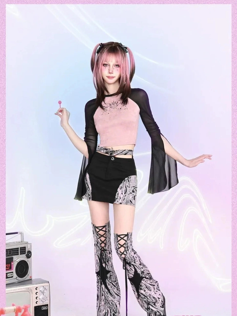 Virtual Orbit Y2k Cut Out Bodycon Mini Skirt