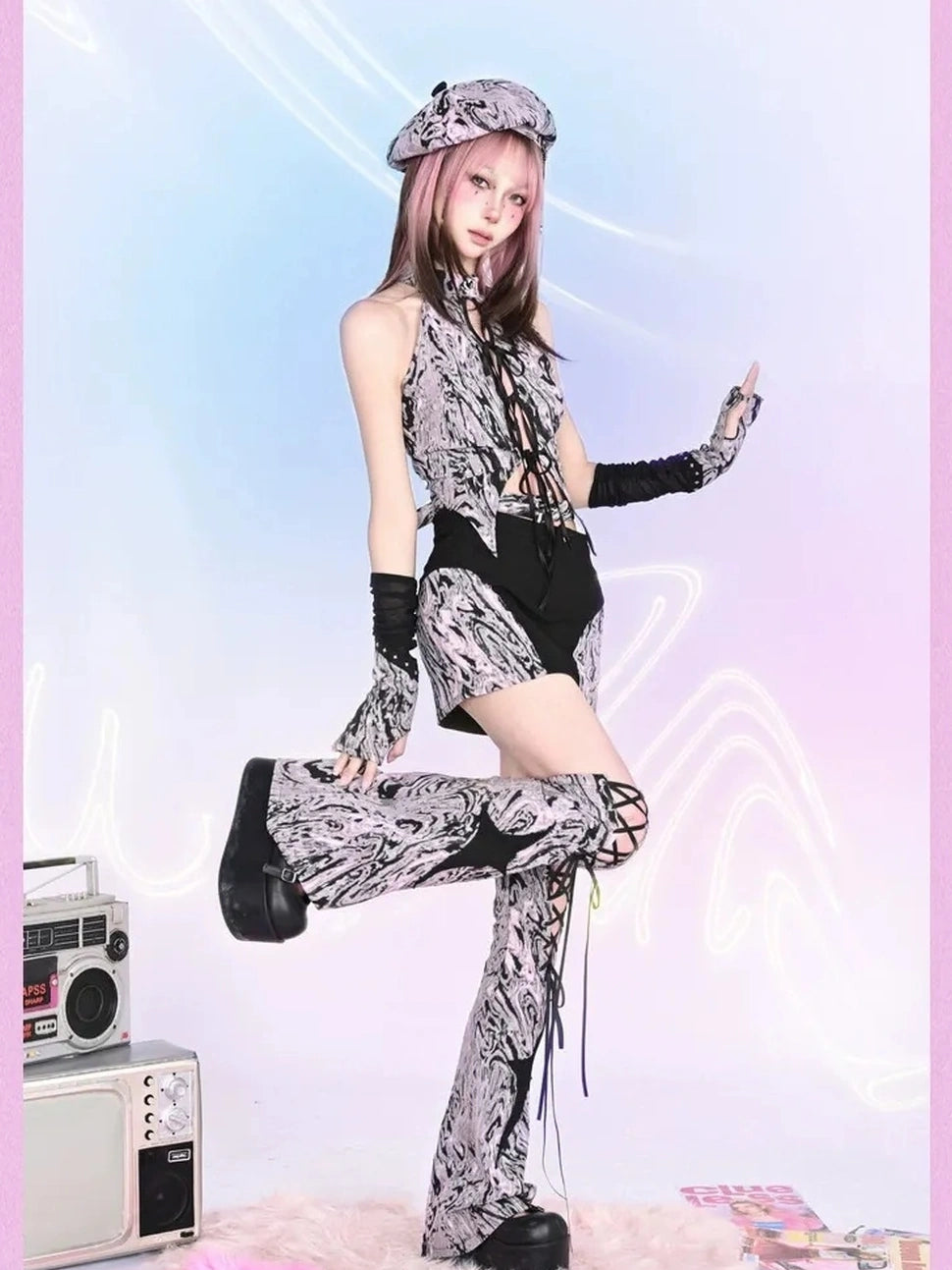 Virtual Orbit Y2k Cut Out Bodycon Mini Skirt