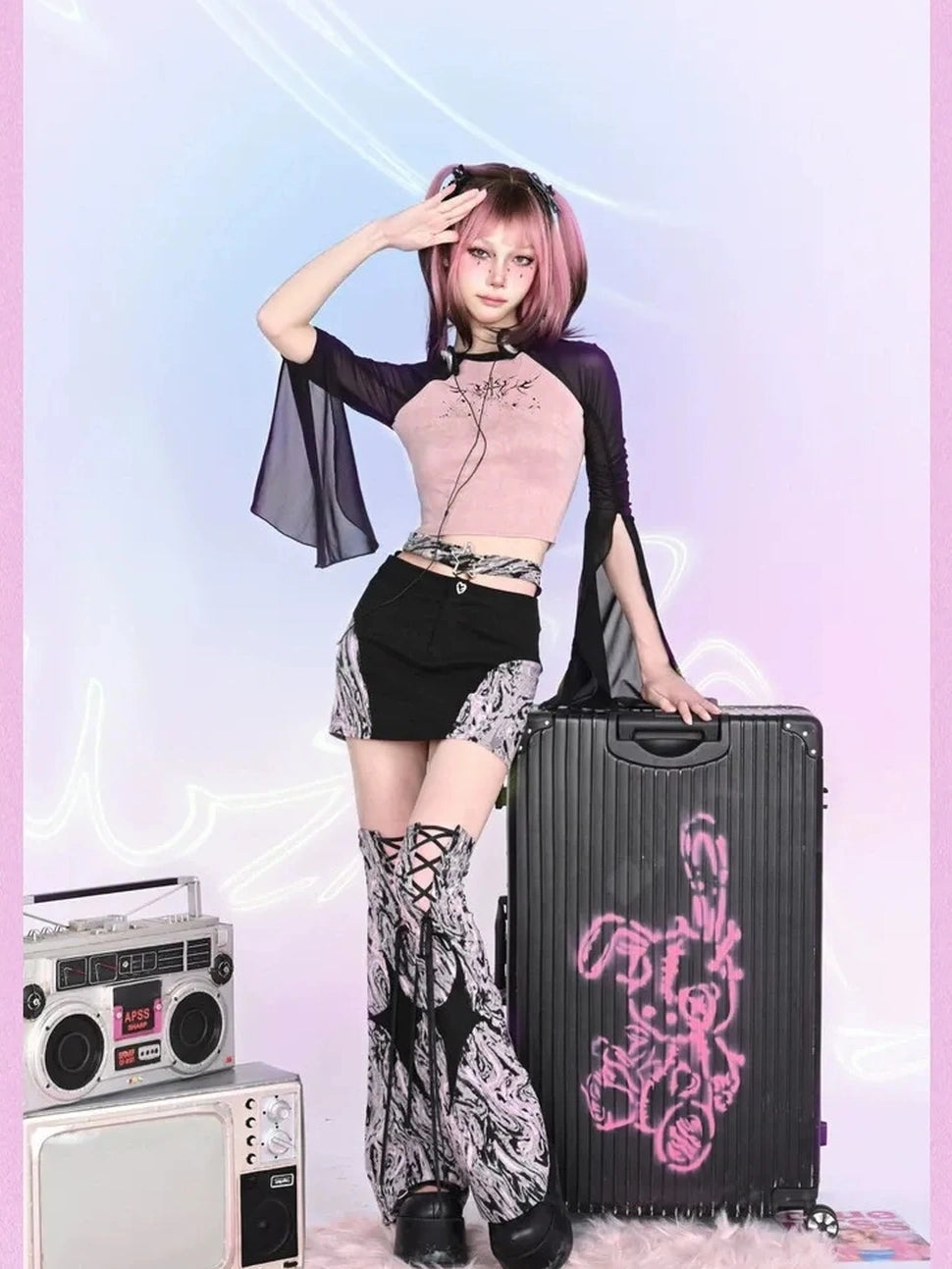 Virtual Orbit Y2k Cut Out Bodycon Mini Skirt