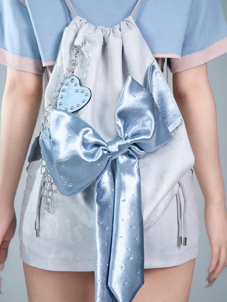Virtual Orbit Y2k Futuristic Blue Bow Square Double Strap Women&