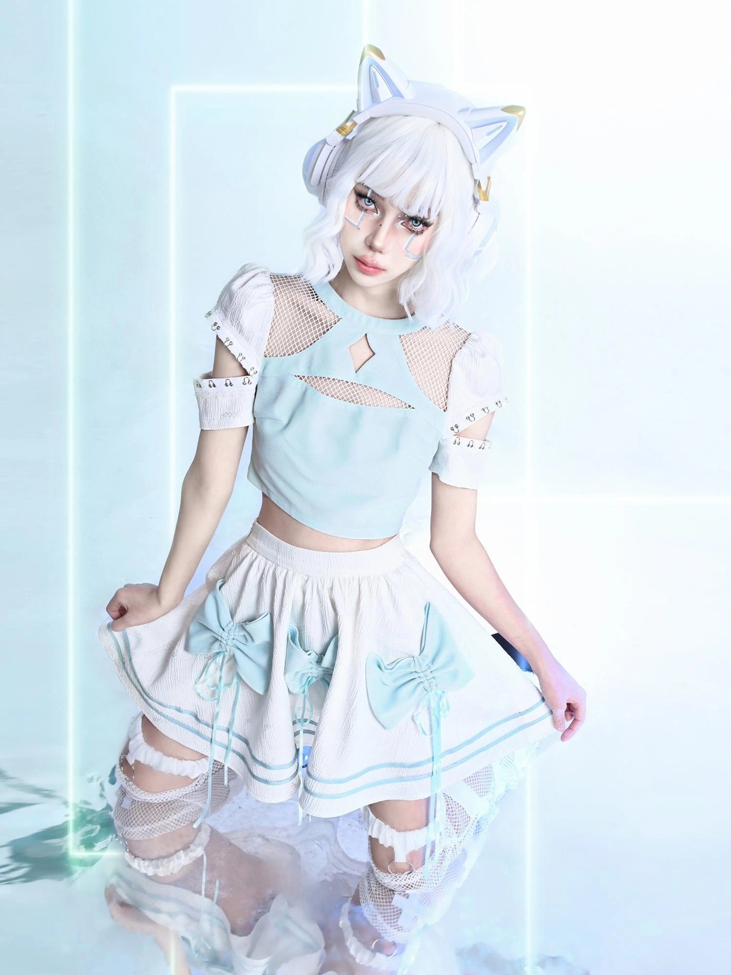 Virtual Orbit Y2k Mesh Star Cutout Knit Top