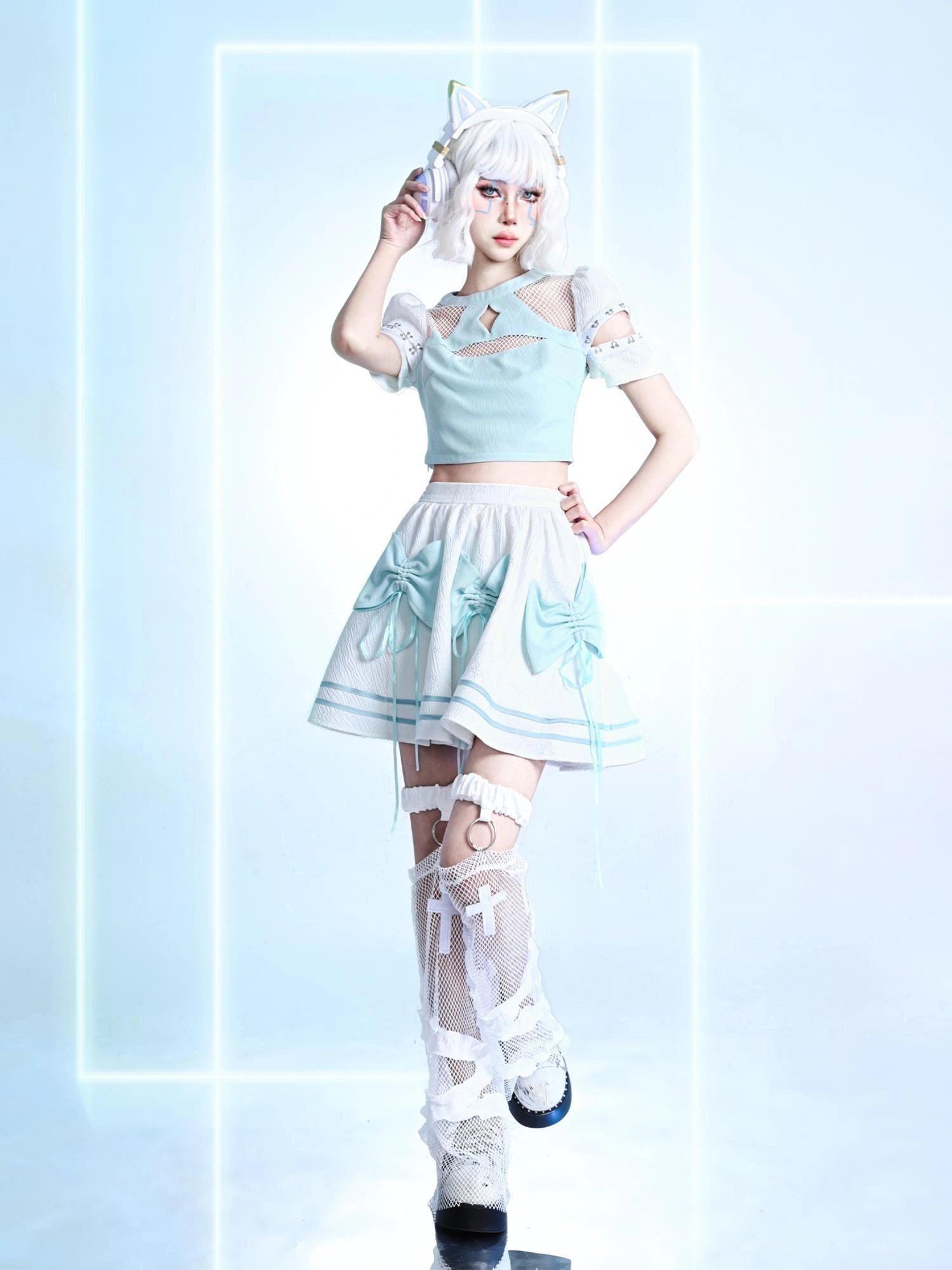 Virtual Orbit Y2k Mesh Star Cutout Knit Top