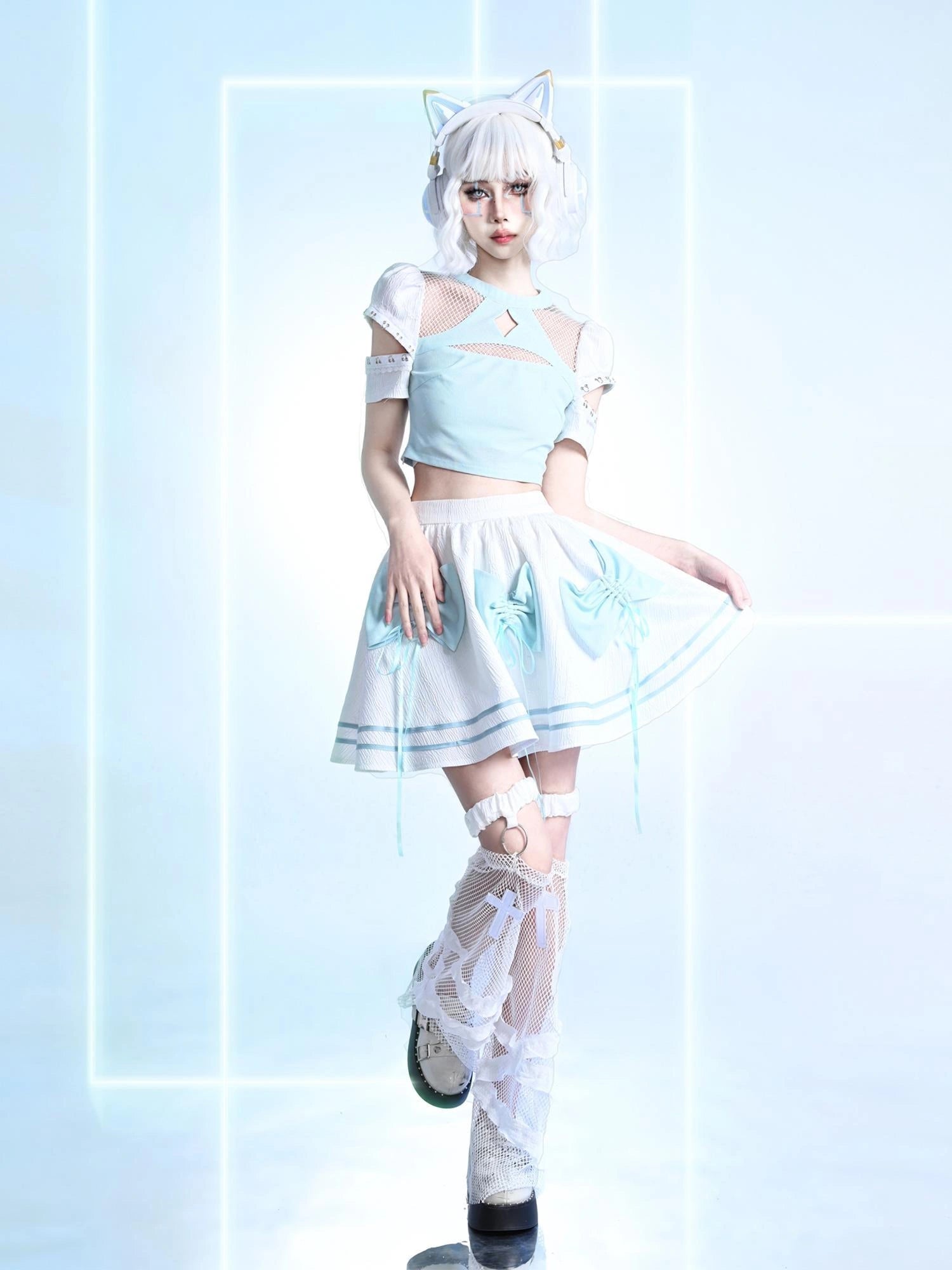 Virtual Orbit Y2k Mesh Star Cutout Knit Top